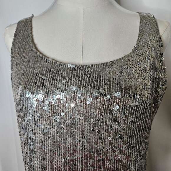Vintage Miss Morgan Medium Sequin Silk Tank Top Silver Sparkle Hand Made NEW! - Picture 2 of 10